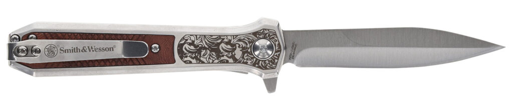 Smith & Wesson Knives 1205011 Unwavered  3.50" Folding Dagger, Plain Stonewashed 8Cr13MoV SS Blade, 4.25" Rosewood w/SS Scales Handle