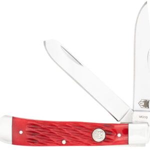 CobraTec Knives CTTDTRPREDBN Trapper Folding 2.88" Clip Point, 2.94" Spey Plain Polished VG-10 SS Blades, 4.44" Red Bone Scales/SS Handle