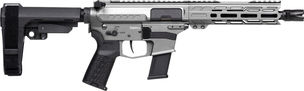 CMMG 45A890FTNG Banshee FE MkG 45 ACP 13+1 8" Black Nitride Threaded Barrel, M-LOK Handguard, Titanium Cerakote Aluminum Receiver w/Picatinny Rail, Black Polymer CMMG RipBrace, CMMG Zeroed Grip