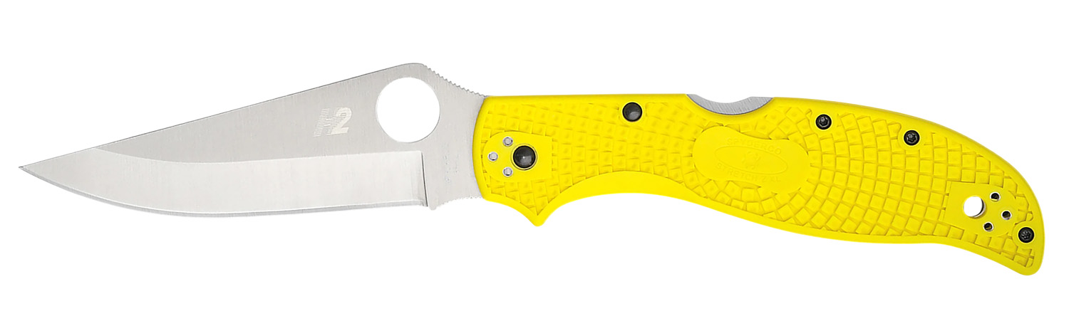 Spyderco C258PYL Stretch 2 XL Lightweight 3.95" Folding Plain Stonewashed H2 Steel Blade, Yellow Bi-Directional Texturing FRN Handle