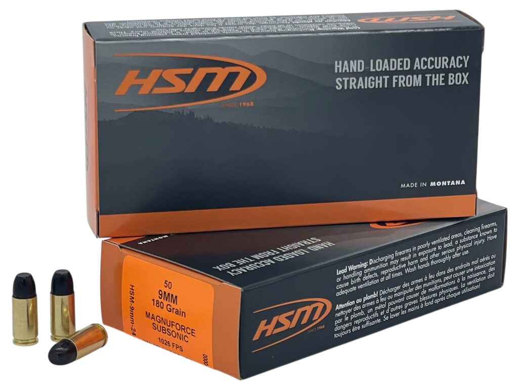 HSM 9MM24N 9mmLuger Subsonic 180gr Hard Cast Long Flat Nose 50 Per Box/10 Case