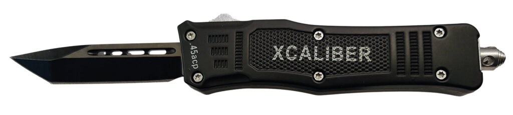 Xcaliber Knife Company  45 ACP  Small 2.75" OTF Tanto Plain Black 440C SS Blade, 3.91" Steel Handle