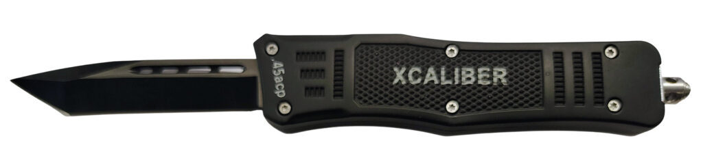 Xcaliber Knife Company  45 ACP  3.25" OTF Tanto Plain Black 440C SS Blade, 4.64" Steel Handle