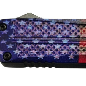 Xcaliber Knife Company Don't Tread on Me Small 2.75" OTF Drop Point Plain Black 440C SS Blade, 4.15" US Flag Aluminum Handle