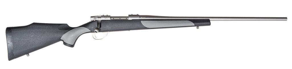 Weatherby Vanguard Weatherguard Full Size 270 Win 5+1 24" Satin Threaded Barrel, Satin Stainless Steel Drilled & Tapped Receiver, Black/Gray Weatherguard Stock