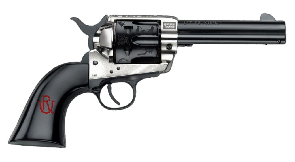 Pietta PFI357PR434BP 1873 Great Western II Pendleton Round?Up 357 Mag 6 Shot 4.75" Blued Engraved Barrel & Cylinder, Ultra Black Engraved Grip, Exposed Hammer