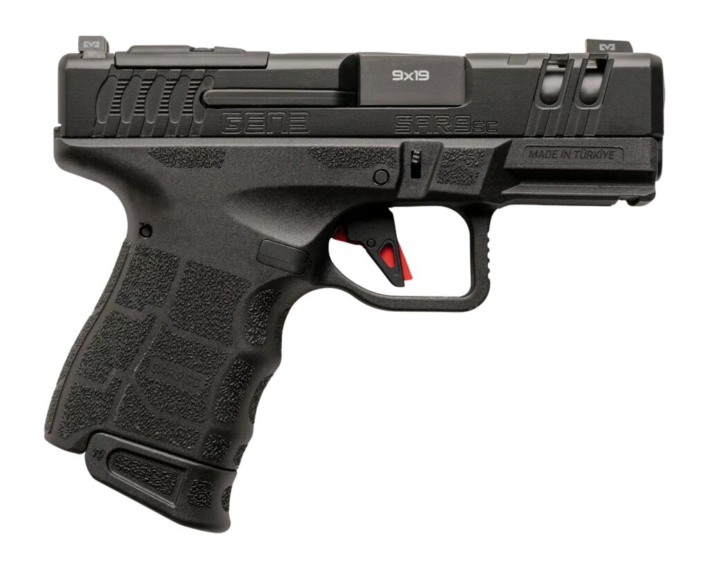 Sarsilmaz SAR9SCG3BL10 SAR9 Gen3 Sub-Compact 9mm Luger 10+1 3.30" Black Barrel, Black Steel Optic Cut/Serrated Slide, Black Polymer Frame w/Picatinny Rail, Textured Grip, RMSc Footprint