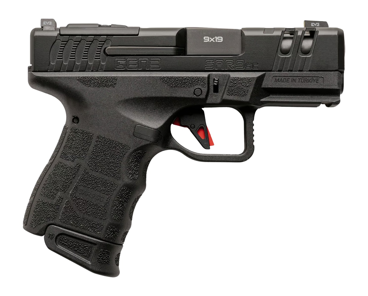 Sarsilmaz SAR9SCG3BL10 SAR9 Gen3 Sub-Compact 9mm Luger 10+1 3.30" Black Barrel, Black Steel Optic Cut/Serrated Slide, Black Polymer Frame w/Picatinny Rail, Textured Grip, RMSc Footprint