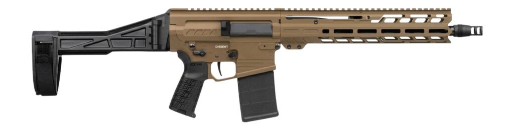 CMMG 33A380C-CT Dissent Mk3 8.6 Blackout 20+1 12.50" Black Nitride Threaded Barrel, Coyote Tan Cerakote Aluminum Receiver w/Picatinny Rail, M-LOK Handguard, Black Polymer SB Tactical Folding Brace, CM