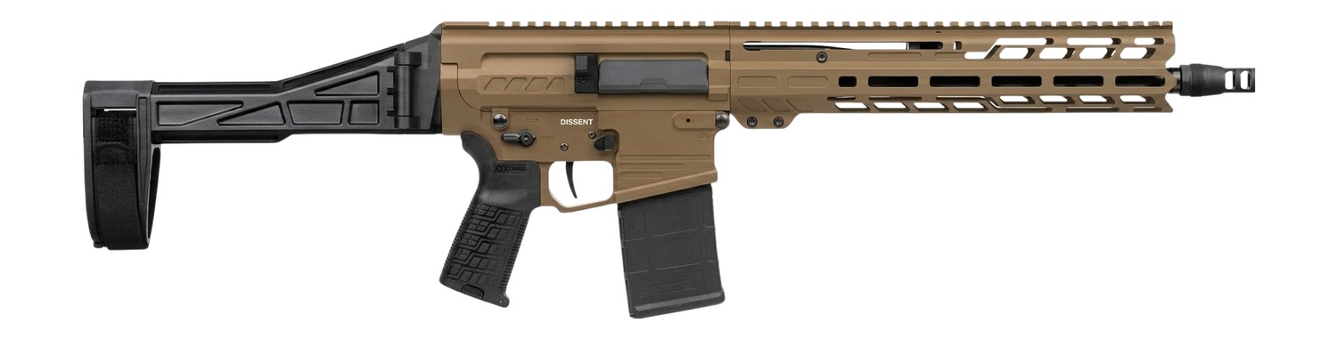 CMMG 33A380C-CT Dissent Mk3 8.6 Blackout 20+1 12.50" Black Nitride Threaded Barrel, Coyote Tan Cerakote Aluminum Receiver w/Picatinny Rail, M-LOK Handguard, Black Polymer SB Tactical Folding Brace, CM