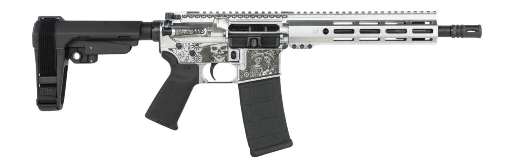Shark Coast Tactical SCC07374DOD-P Day of the Dead  5.56 NATO 30+1 10.50" Black Nitride Threaded Barrel, Aluminum Laser Engraved Receiver w/Picatinny Rail, M-LOK Handguard, Polymer SB Tactical SBA3 Br