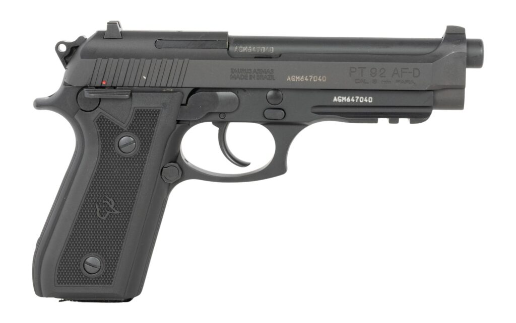 Taurus 1-920151-6MAG 92 Full Size 9mm Luger 18+1 5" Matte Matte Stainless Steel Barrel, Alloy Steel Serrated Slide, Black Anodized Aluminum Frame w/Beavertail & Picatinny Rail, Black Hogue G10 Grip,