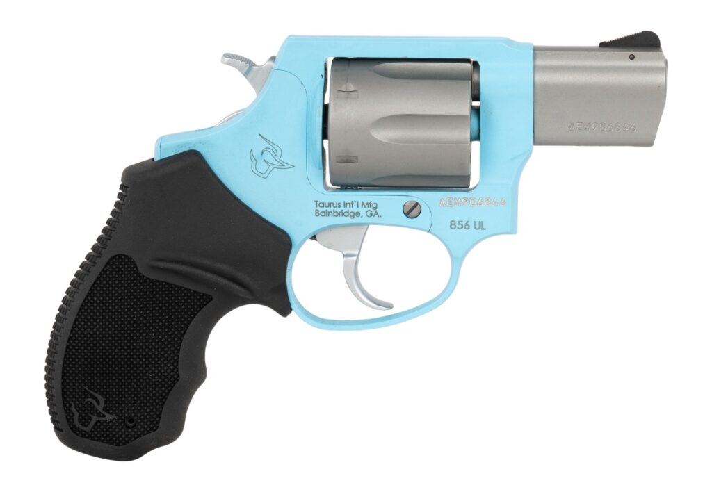 Taurus 2-85629ULC24 856 Ultra-Lite Small 38 Special +P 6 Shot 2" Matte Stainless Barrel & Cylinder, Blue Raspberry Cerakote Aluminum Frame, Black Ribber Grip, Transfer Bar, Safety Concealed Hammer