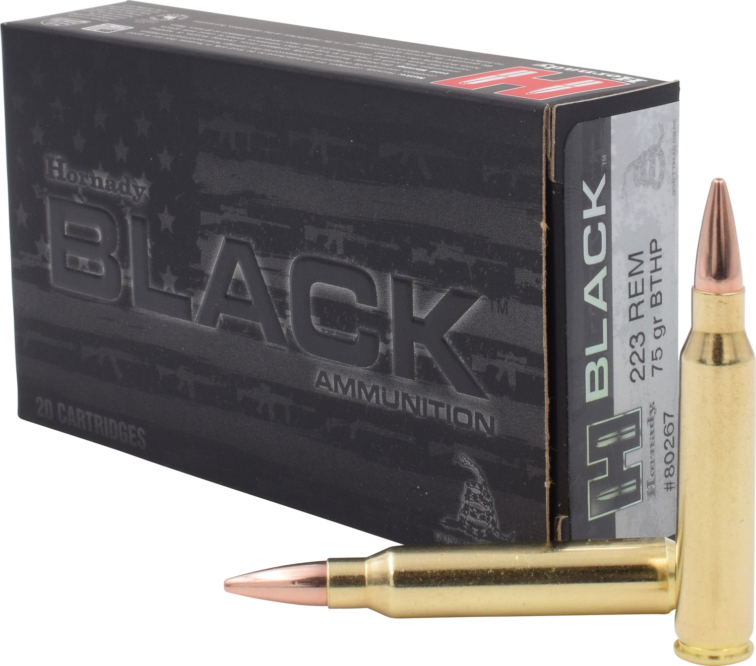 Hornady 80267 Black 223Rem 75gr Boat Tail Hollow Point 20 Per Box/10 Case
