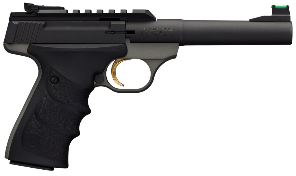 Browning 051530490 Buck Mark Plus Practical 22 LR 10+1 5.50" Tapered Bull Barrel, Matte Black Optic Ready/Serrated Steel Slide, Matte Gray Aluminum Frame, Black Ultragrip RX Grips