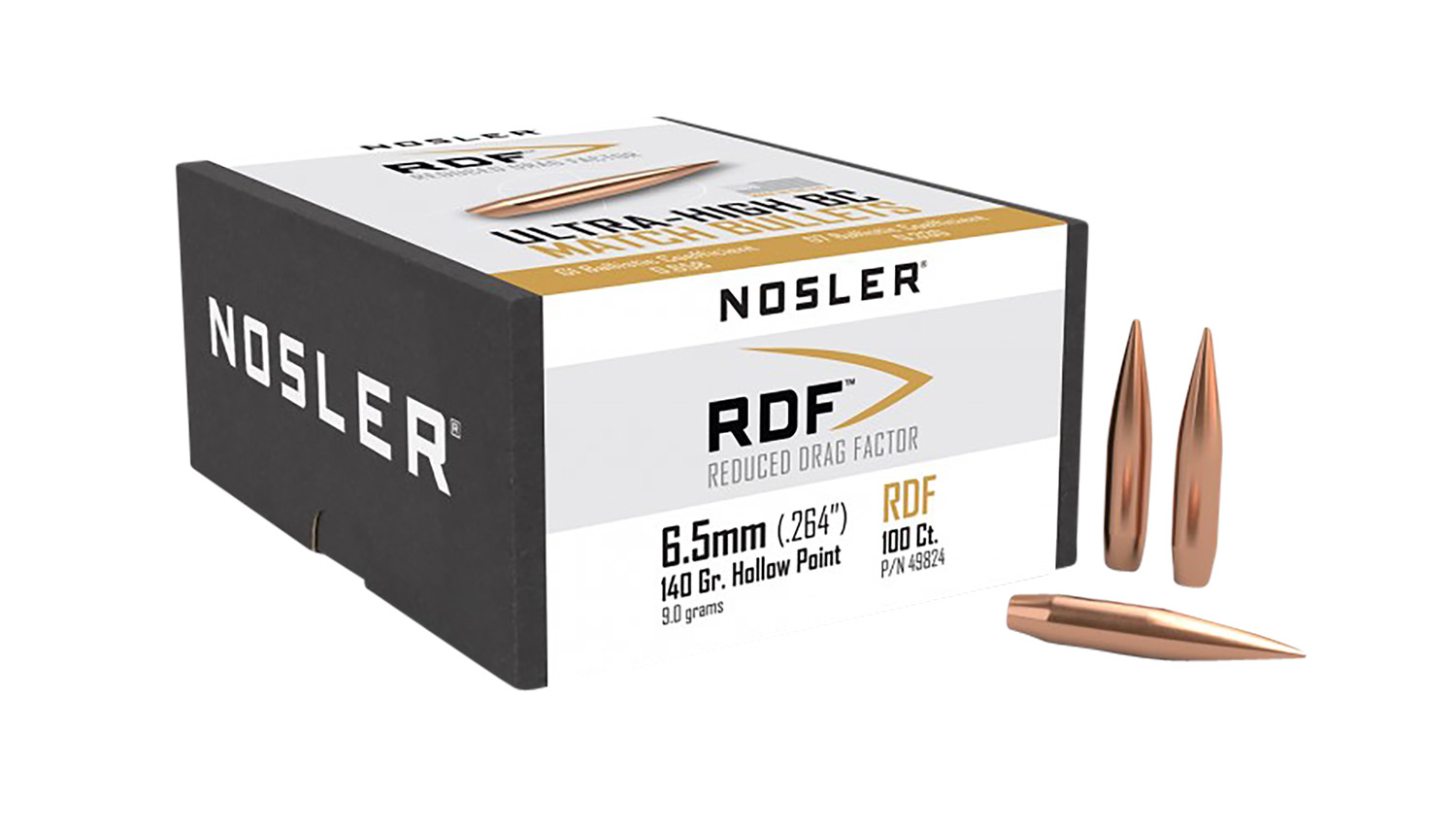 Nosler 49824 RDF Match 6.5mm 140gr Hollow Point Boat Tail 100/Box