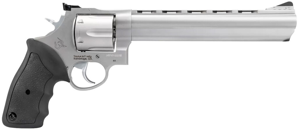 Taurus 2-440089 44  Large 44 Rem Mag 6 Shot 8.37" Matte Stainless Ported Barrel, Cylinder & Frame, Black Finger Grooved Rubber Grip, Transfer Bar Safety, Exposed Hammer