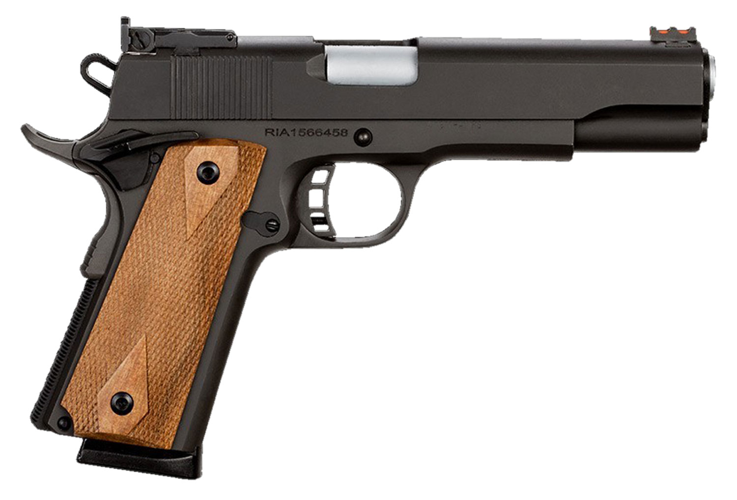 Rock Island 51434 Pro Ultra Match *CA Compliant 45 ACP Caliber with 5" Barrel, 8+1 Capacity, Overall Black Parkerized Finish Steel, Beavertail Frame, Serrated Slide & Checkered Wood Grip