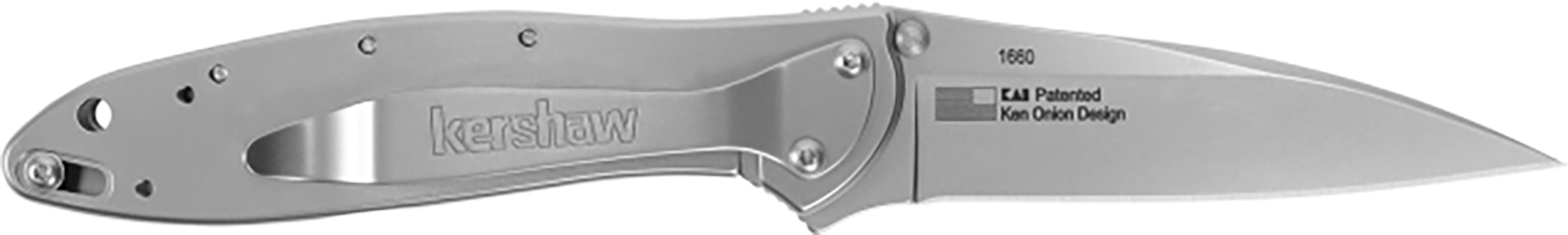 Kershaw 1660 Leek 3" Folding Drop Point Plain Bead Blasted 14C28N Steel Blade, Bead Blasted 410 Stainless Steel Handle Includes Pocket Clip