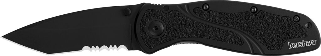 Kershaw 1670TBLKST Blur  3.40" Folding Tanto Part Serrated Black DLC 14C28N Steel Blade Black Anodized Aluminum Handle Includes Pocket Clip