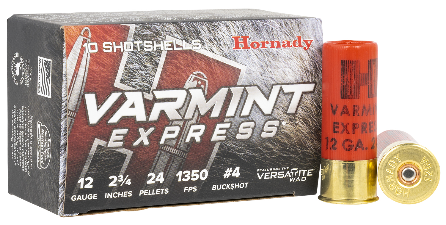 Hornady 86243 Varmint Express 12 Gauge 2.75" 4 Buck Shot 10 Per Box/ 10 Case