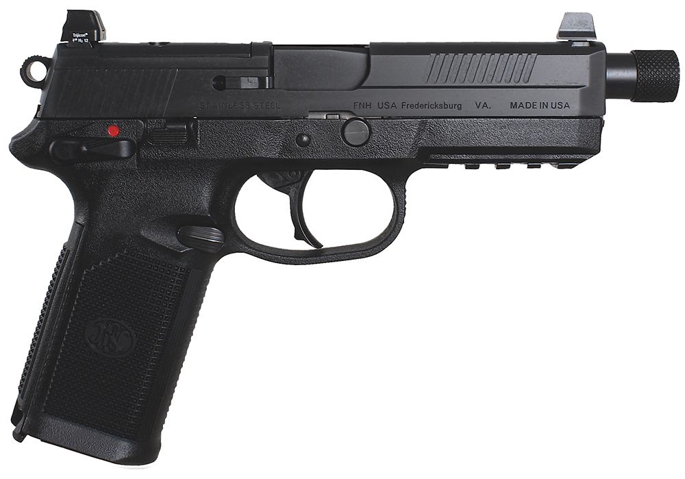FN 66966 FNX Tactical 45 ACP 15+1 5.30" Steel Threaded Barrel Black Optic Ready/Serrated Slide Matte Black Polymer Frame w/Picatinny Rail Black Textured w/Interchangeable Backstrap Grips Right Hand
