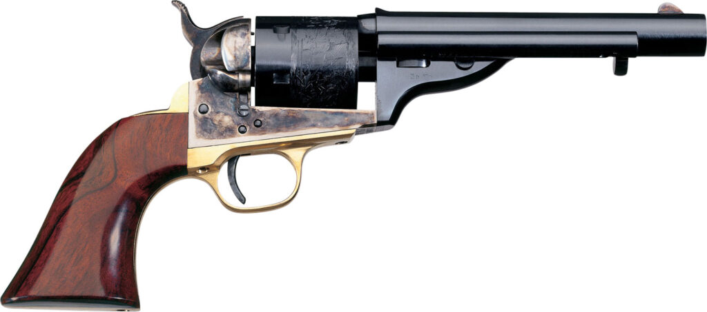 Taylors & Company 550721 1851 Open-Top 45 Colt (LC) Caliber with 5.50" Blued Finish Barrel, 6rd Capacity Blued Finish Cylinder, Color Case Hardened Finish Steel Frame & Walnut Navy Size Grip