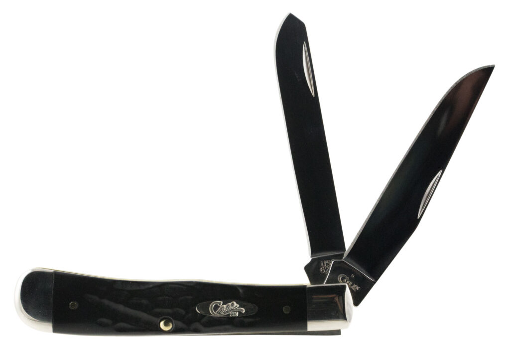 Case 18221 Trapper 3.25"/3.27" Folding Clip Point/Spey Plain Mirror Polished Tru-Sharp SS Blade Rough Black Jigged Synthetic Handle