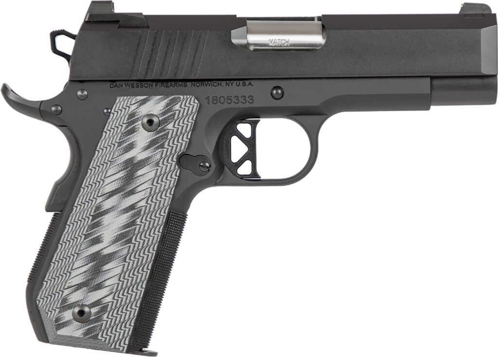 Dan Wesson 01884 EPC  9mm Luger 9+1 4" Stainless Bull Barrel Black Duty Serrated Stainless Steel Slide Black Aluminum Frame wBeavertail Black/Gray G10 Grip