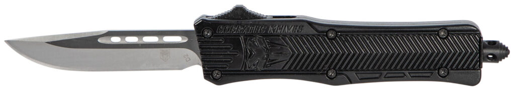 CobraTec Knives SBCTK1SDNS CTK-1  Small 2.75" OTF Drop Point Plain D2 Steel Blade/Black Aluminum Handle Features Glass Breaker Includes Pocket Clip
