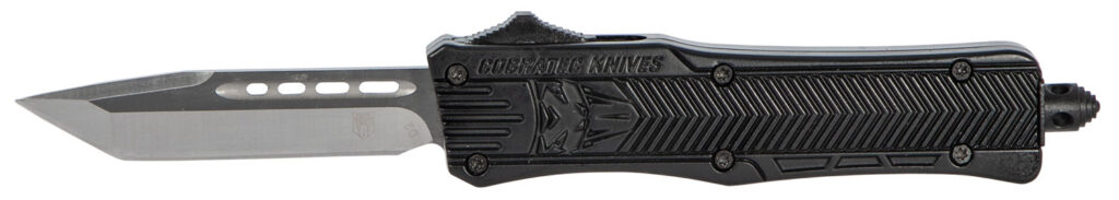 CobraTec Knives SBCTK1STNS CTK-1  Small 2.75" OTF Tanto Plain Black D2 Steel Blade/Black Aluminum Handle Features Glass Breaker Includes Pocket Clip