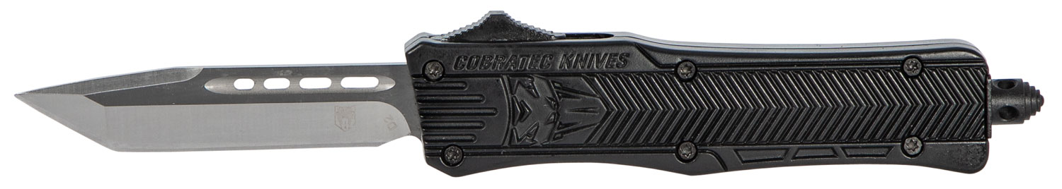 CobraTec Knives SBCTK1STNS CTK-1 Small 2.75" OTF Tanto Plain Black D2 Steel Blade/Black Aluminum Handle Features Glass Breaker Includes Pocket Clip