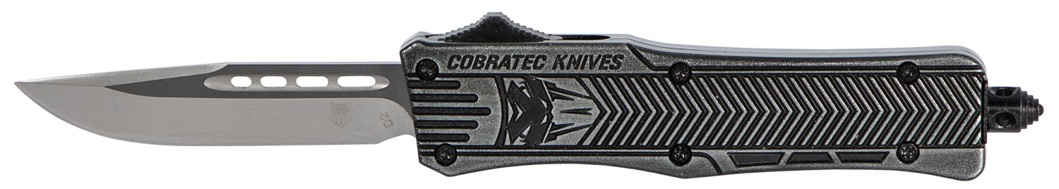 CobraTec Knives SSWCTK1SDNS CTK-1 Small 2.75" OTF Drop Point Plain D2 Steel Blade/Black Stonewashed Aluminum Handle Features Glass Breaker Includes Pocket Clip