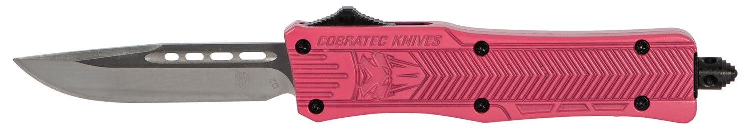 CobraTec Knives SPKCTK1SDNS CTK-1 Small 2.75" OTF Drop Point Plain D2 Steel Blade/Pink Aluminum Handle Features Glass Breaker Includes Pocket Clip