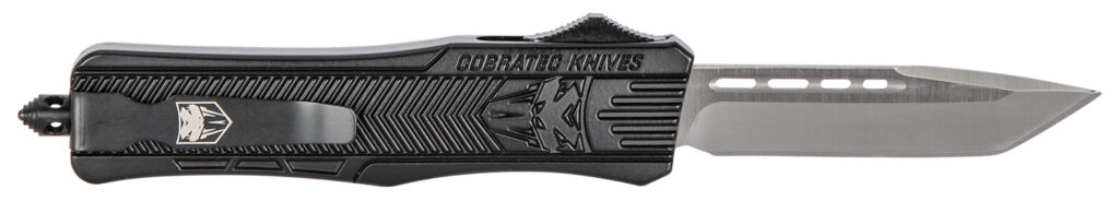 CobraTec Knives MBSTK1MTNS CTK-1  Medium 3" OTF Tanto Plain D2 Steel Blade/Black Aluminum Handle Features Glass Breaker Includes Pocket Clip