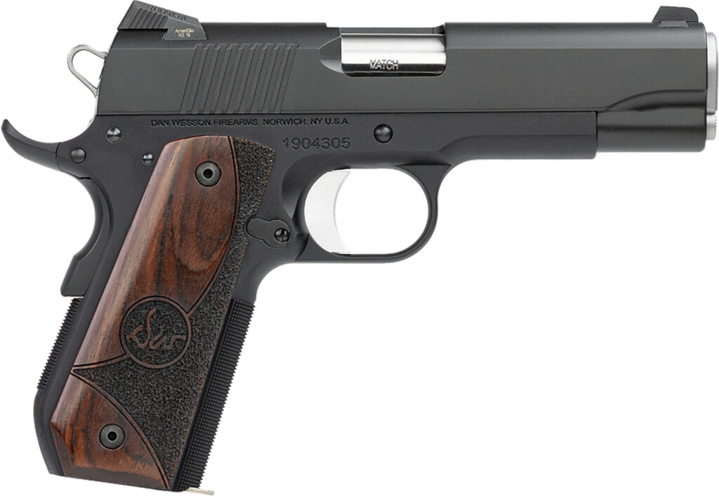Dan Wesson 01838 Guardian  38 Super 9+1 4.25" Stainless Steel Barrel, Black Duty Serrated Stainless Steel Slide, Black Aluminum Frame w/Beavertail, Wood Grip, Ambidextrous