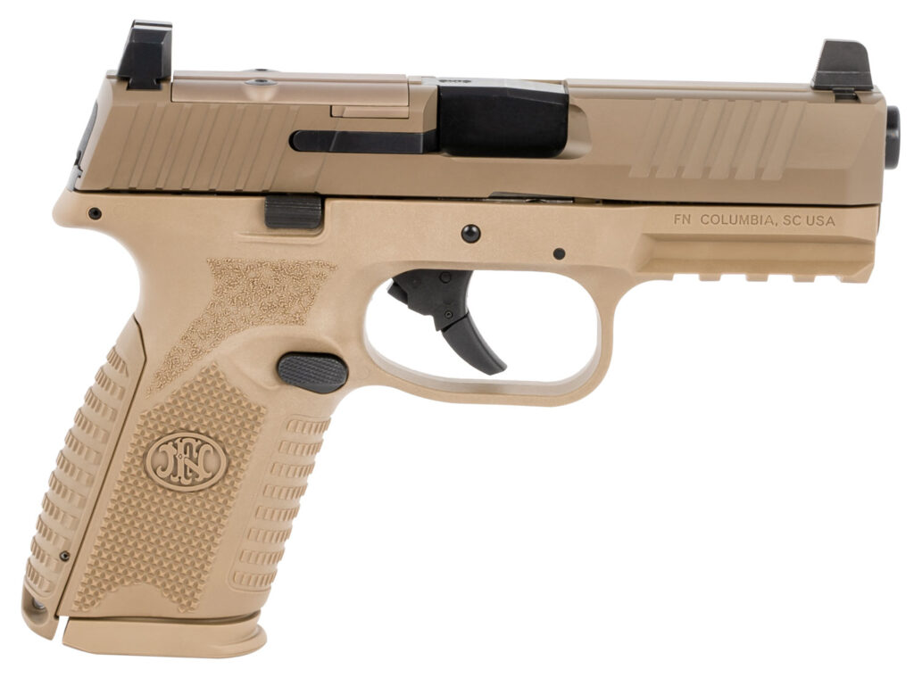 FN 66100741 509M MRD Mid-Size 9mm Luger 15+1 4" Black Recessed Crown Barrel, Flat Dark Earth PVD Optic Ready/Serrated Steel Slide, Flat Dark Earth Polymer Frame w/Picatinny Rail, Ambidextrous