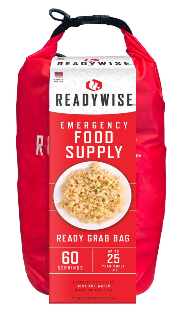 ReadyWise RW10641 7 Day Emergency Grab Bag 60 Servings, 10 Mylar Pouches, 13,920 Total Calories, About 60 Cups of Water Needed