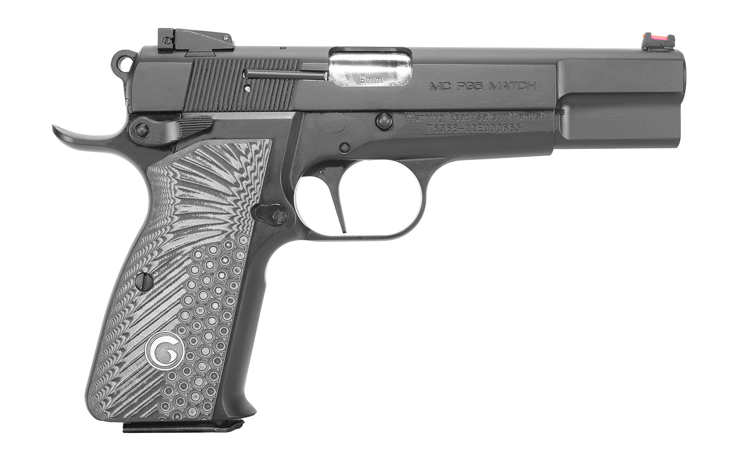 EAA GIRSAN 390465 MCP 35 Match 9mm Luger 15+1, 4.87" Stainless Steel Barrel, Matte Black Serrated Slide, Matte Black Steel Frame w/Beavertail, Black/Gray Checkered Grip, Ambidextrous