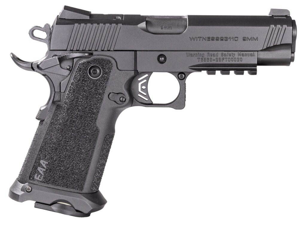 Girsan 395030 Witness2311 9mm Luger 17+1 4.25" Black Steel Barrel, Black Serrated Steel Slide, Black Polymer Frame w/Beavertail & Picatinny Rail, Black Checkered Polymer Grip, Ambidextrous