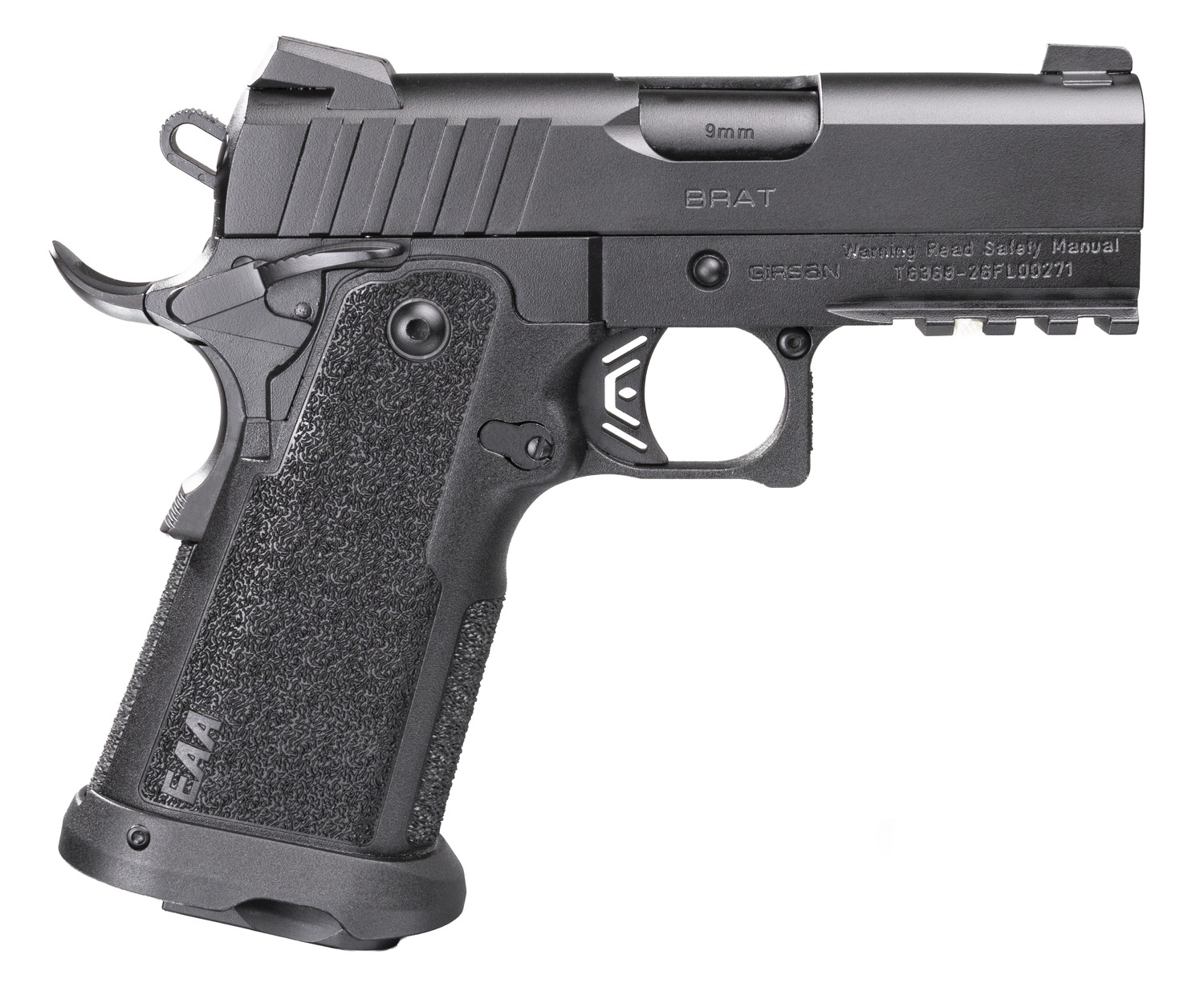Girsan 395035 Witness2311 9mm Luger 17+1 3.40" Black Steel Barrel, Black Serrated Steel Slide, Black Polymer Frame w/Beavertail & Picatinny Rail, Black Checkered Polymer Grip, Ambidextrous