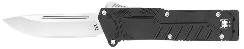 CobraTec Knives BLKSFDNS Special Forces 3.25" OTF Drop Point Plain Satin D2 Steel Blade, 4.75" Black Textured Anodized Aluminum Handle