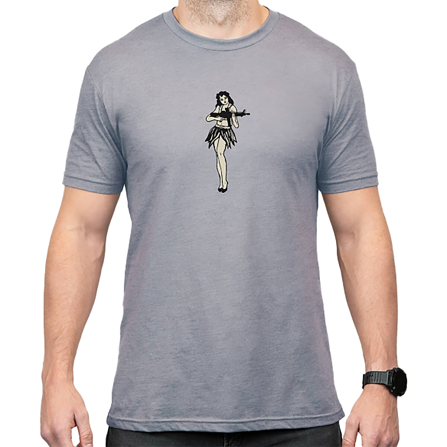 Magpul MAG1117-041-L Hula Girl CVC Stone Gray Heather Cotton/Polyester Short Sleeve Large