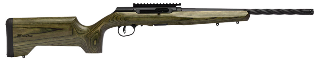Savage Arms 47258 A Series Full Size 22 LR 10+1 18" Matte Black Spiral Fluted Threaded Barrel, Matte Black Carbon Steel Receiver w/ Picatinny Rail, OD Green Fixed Laminate Stock, Right Hand