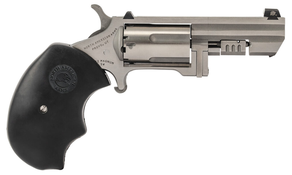 North American Arms RECLUSE Swing Out Recluse 22 Mag 5 Shot 2" Stainless Steel Barrel, Cylinder & Frame, Oversized Rubber Grip, Exposed Hammer