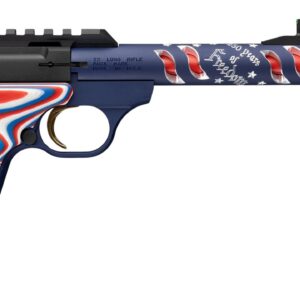Browning 051615490 Buck Mark Freedom 250 SR 22 LR 10+1 5.90" Waving Flag Threaded Barrel, Blue Anodized Serrated w/Picatinny Rail Aluminum Receiver, Red/White/Blue G10 Grip