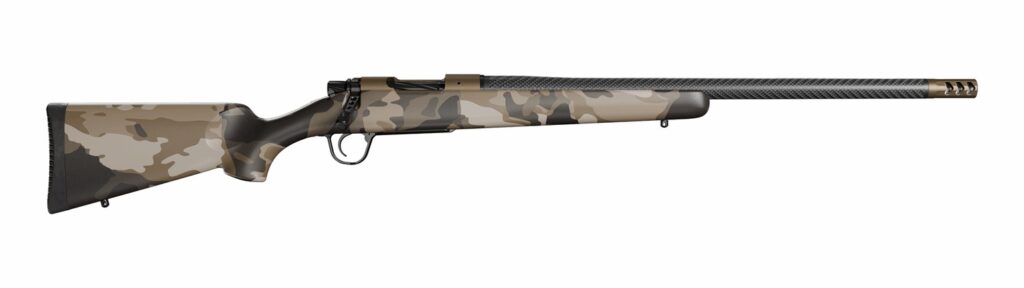 Christensen Arms 801-060083-00 Ridgeline FFT Full Size 22 Creedmoor 4+1 20" Carbon Fiber Threaded Barrel, Burnt Bronze Cerakote Steel Drilled & Tapped Receiver, Barren Dune Camo Fixed Synthetic Stock