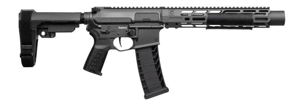 CMMG 94A68CD-TNG Zeroed Banshee Mk4 9mm Luger 33+1 6.50" Black Nitride Threaded Barrel, Tungsten Cerakote Aluminum Receiver w/Picatinny Rail, M-LOK Handguard, Black Polymer CMMG RipBrace, CMMG Zeroed