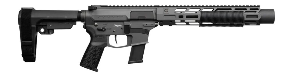 CMMG 45AEA70-TNG MkG 45 ACP 13+1 6.50" Black Nitride Threaded Barrel. Tungsten Cerakote Aluminum Receiver w/Picatinny Rail, M-LOK Handguard, Black Polymer CMMG RipBrace, CMMG Zeroed Grip, Ambidextrous