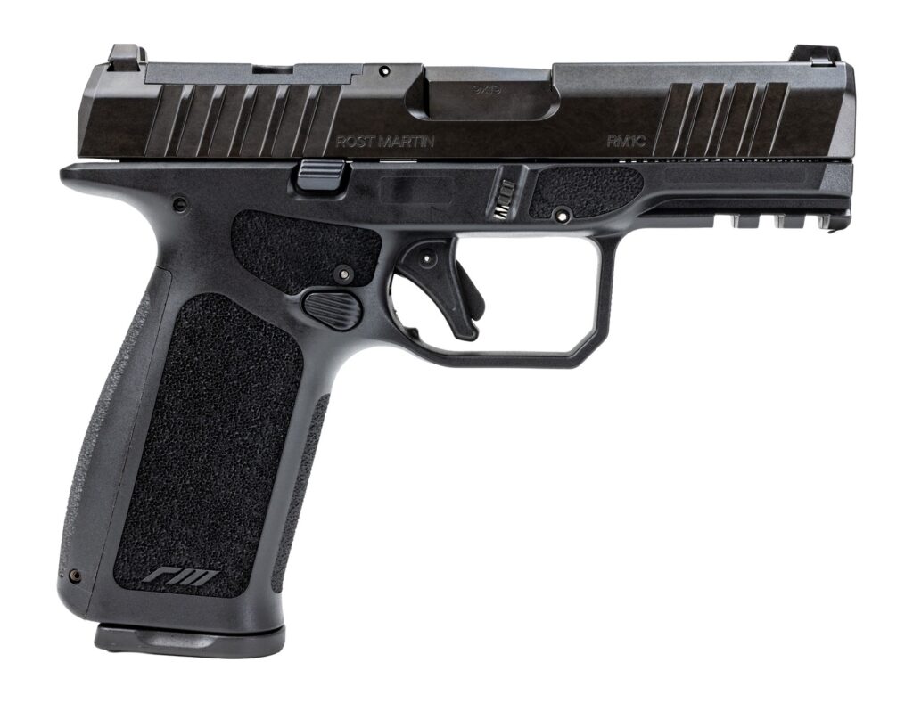 Rost Martin RM1CXBLKOSP10CA RM1X *CA Compliant Compact 9mm Luger 10+1 4" Black Match Grade Barrel, Black Nitrocarburized Steel Optic Ready/Serrated Slide, Black Polymer Frame w/Picatinny Rail, Interch